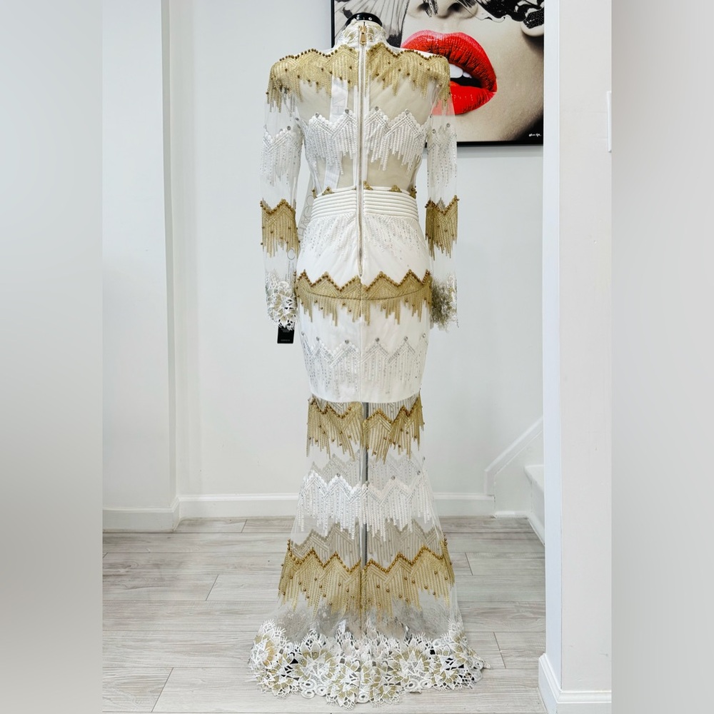 Zhivago Signature Chrysler Studded & Embroidered Gown - Moet White Maxi Dress - Picture 7 of 13